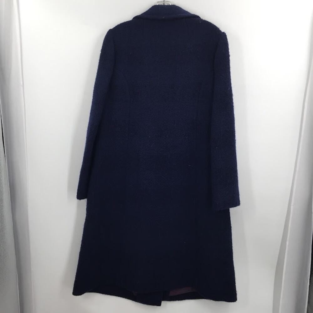 Vintage Dark Blue Full Length Coat Jacket Button Up Textured Medium/Large Trench - Picture 2 of 5